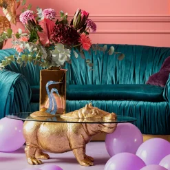 Stolik kawowy Hippo 80 cm złoty - blat szklany
