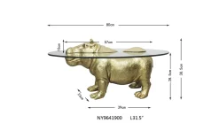 Stolik kawowy Hippo 80 cm złoty - blat szklany