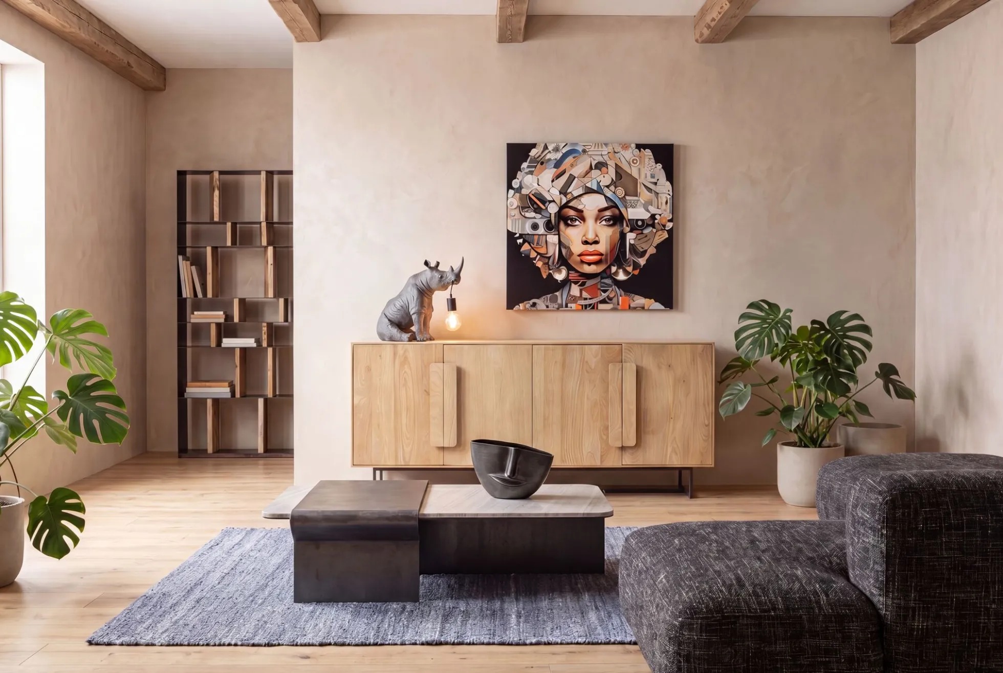 Stolik kawowy loft marmur i ciemnoszare aluminium 142x70 cm