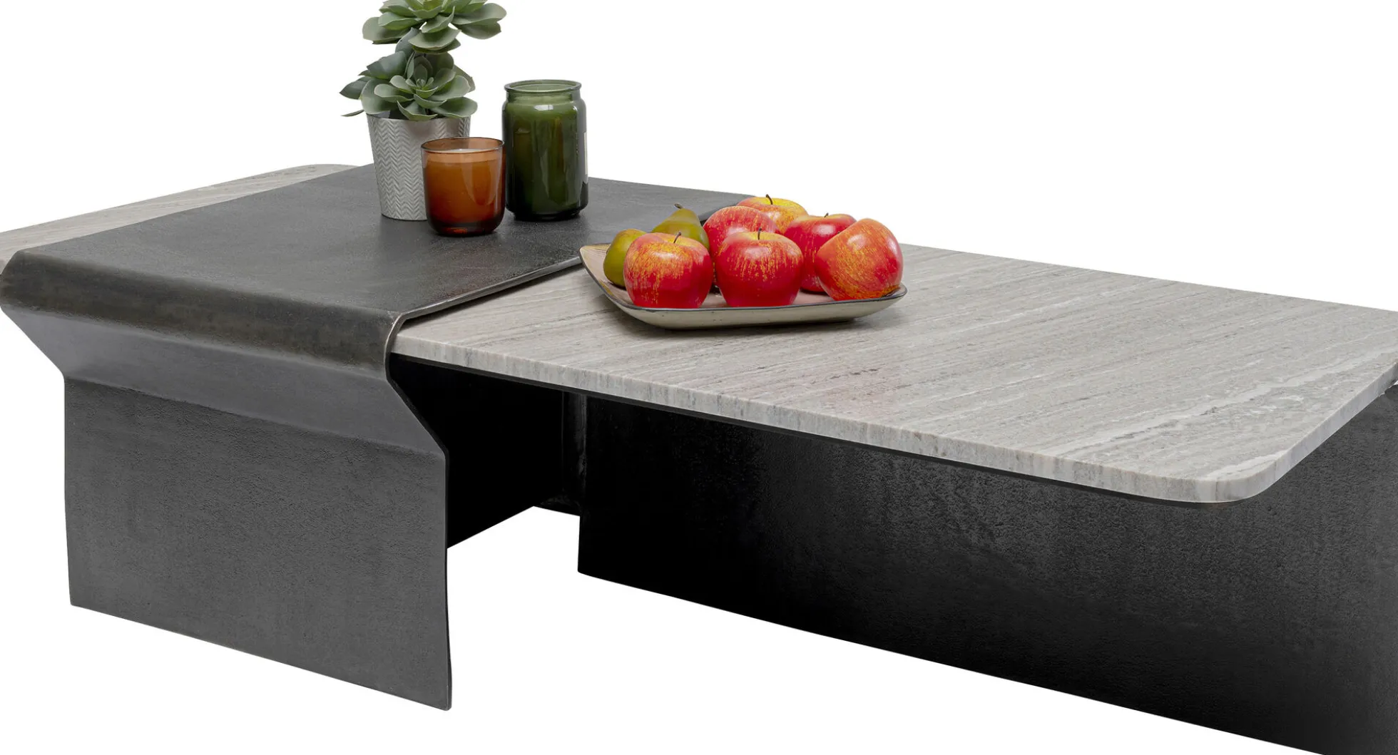 Stolik kawowy loft marmur i ciemnoszare aluminium 142x70 cm