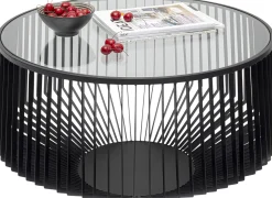 Stolik kawowy loft stal czarna i szkło transparentne Ø80 cm