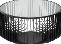 Stolik kawowy loft stal czarna i szkło transparentne Ø80 cm