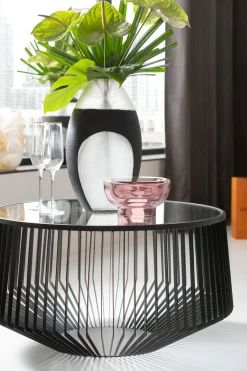 Stolik kawowy loft stal czarna i szkło transparentne Ø80 cm