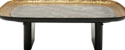 Stolik kawowy marmur i aluminium szaro-złoty 123x76 cm