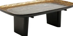 Stolik kawowy marmur i aluminium szaro-złoty 123x76 cm