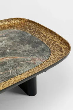 Stolik kawowy marmur i aluminium szaro-złoty 123x76 cm