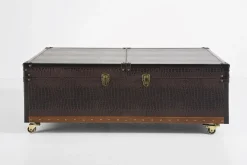 Stolik kawowy rozkładany Bar Colonial 120x75 cm brązowy ekoskóra