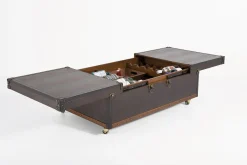 Stolik kawowy rozkładany Bar Colonial 120x75 cm brązowy ekoskóra