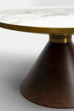 Stolik kawowy z ceramicznym blatem podstawa brązowa Ø70 cm