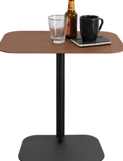 Stolik pomocniczy czarno-brązowy blat tapicerowany 61x39 cm