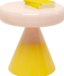 Stolik pomocniczy okrągły różowo-żółty stal emaliowana Ø42 cm