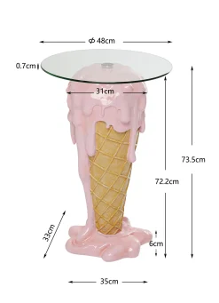 Stolik pomocniczy w kształcie loda blat szklany Ø48 cm