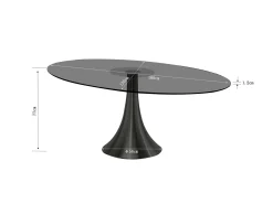 Stół owalny ze szklanym blatem i czarną aluminiową podstawą 180x120 cm