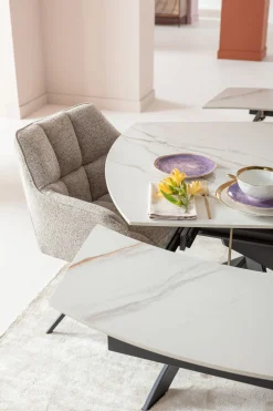 Stół rozkładany blat ceramiczny biały podstawa stal czarna 120-180x90 cm