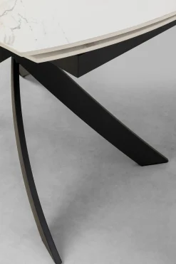 Stół rozkładany blat ceramiczny biały podstawa stal czarna 120-180x90 cm