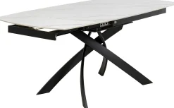 Stół rozkładany blat ceramiczny biały podstawa stal czarna 120-180x90 cm
