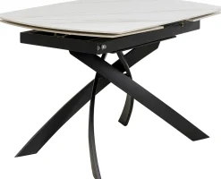 Stół rozkładany blat ceramiczny biały podstawa stal czarna 120-180x90 cm