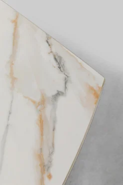 Stół rozkładany blat ceramiczny biały podstawa stal czarna 120-180x90 cm