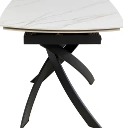 Stół rozkładany blat ceramiczny biały podstawa stal czarna 120-180x90 cm