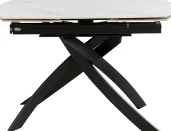 Stół rozkładany blat ceramiczny biały podstawa stal czarna 120-180x90 cm
