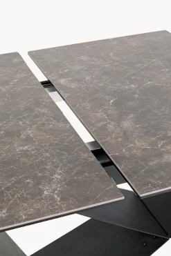 Stół rozkładany blat ceramika i szkło podstawa czarna 200-260x100 cm
