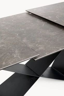 Stół rozkładany blat ceramika i szkło podstawa czarna 200-260x100 cm