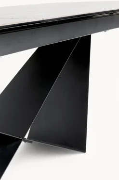 Stół rozkładany blat ceramika i szkło podstawa czarna 200-260x100 cm