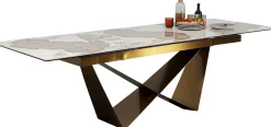 Stół rozkładany blat szkło i kamionka nogi stal nierdzewna 200-260x100 cm