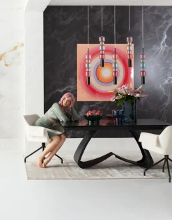 Stół rozkładany do jadalni w kolorze czarnym szkło i stal 180-260x95 cm