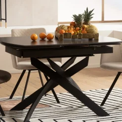 Stół rozkładany z ceramicznym blatem nogi czarne 120-180x90 cm