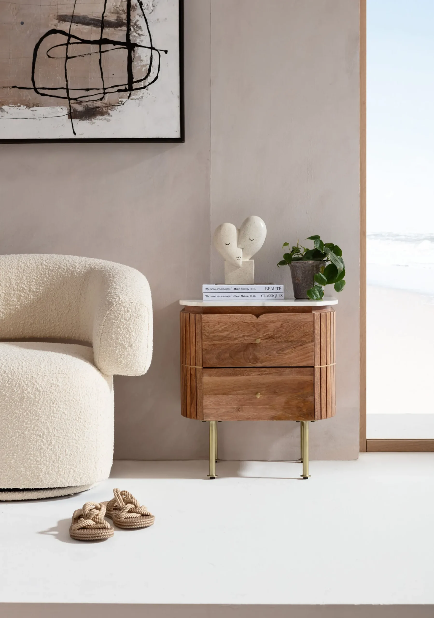 Szafka nocna Grace 50x55 cm drewno mango - blat marmur