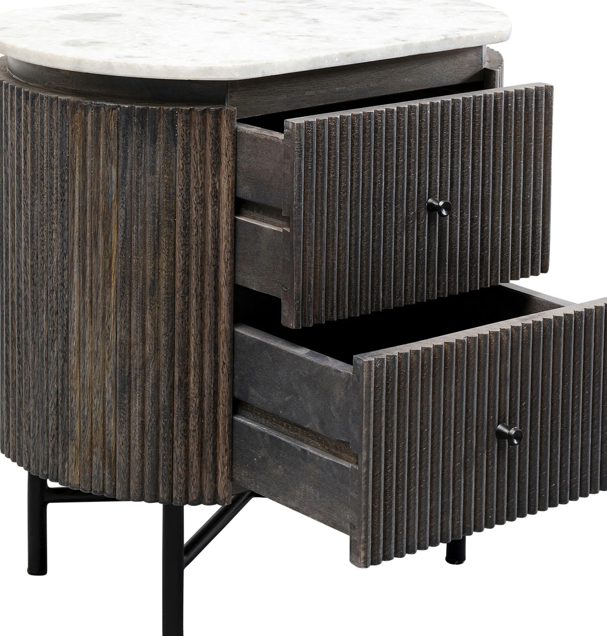 Szafka nocna z 2 szufladami drewno mango i marmur 50x55 cm