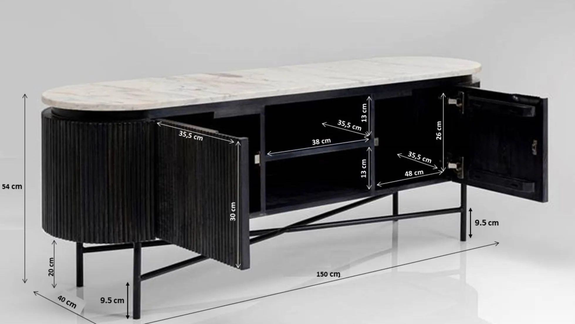 Szafka RTV Glenn 150x54 cm biało-szara
