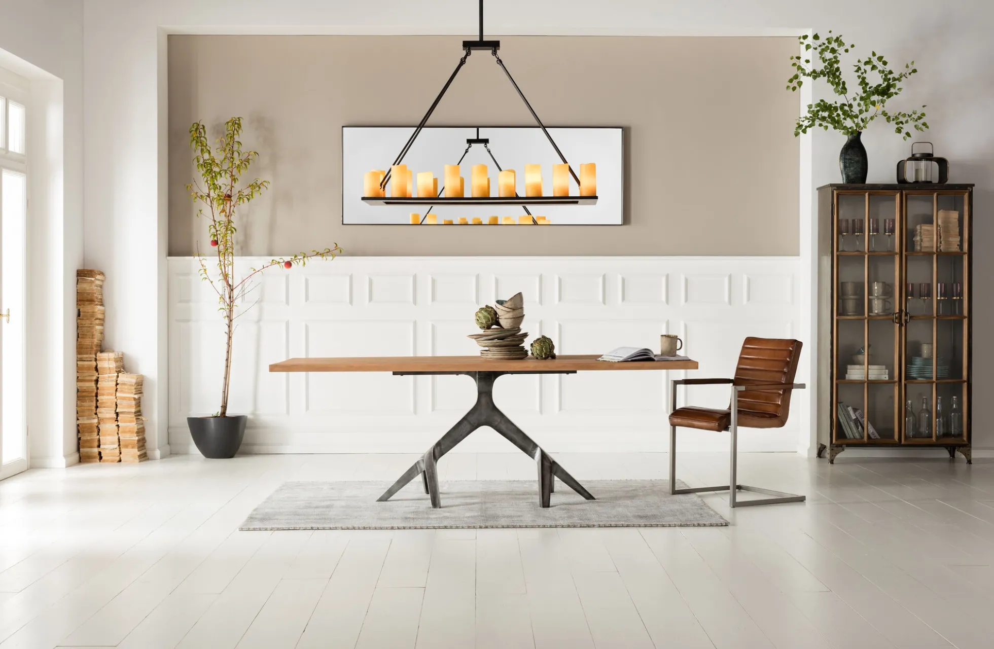 Witryna Kontor 187x97 cm szaro-drewniana