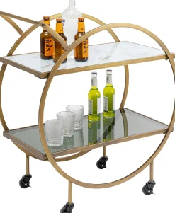 Wózek barowy Loft 74x85 cm mosiężny półki szklane