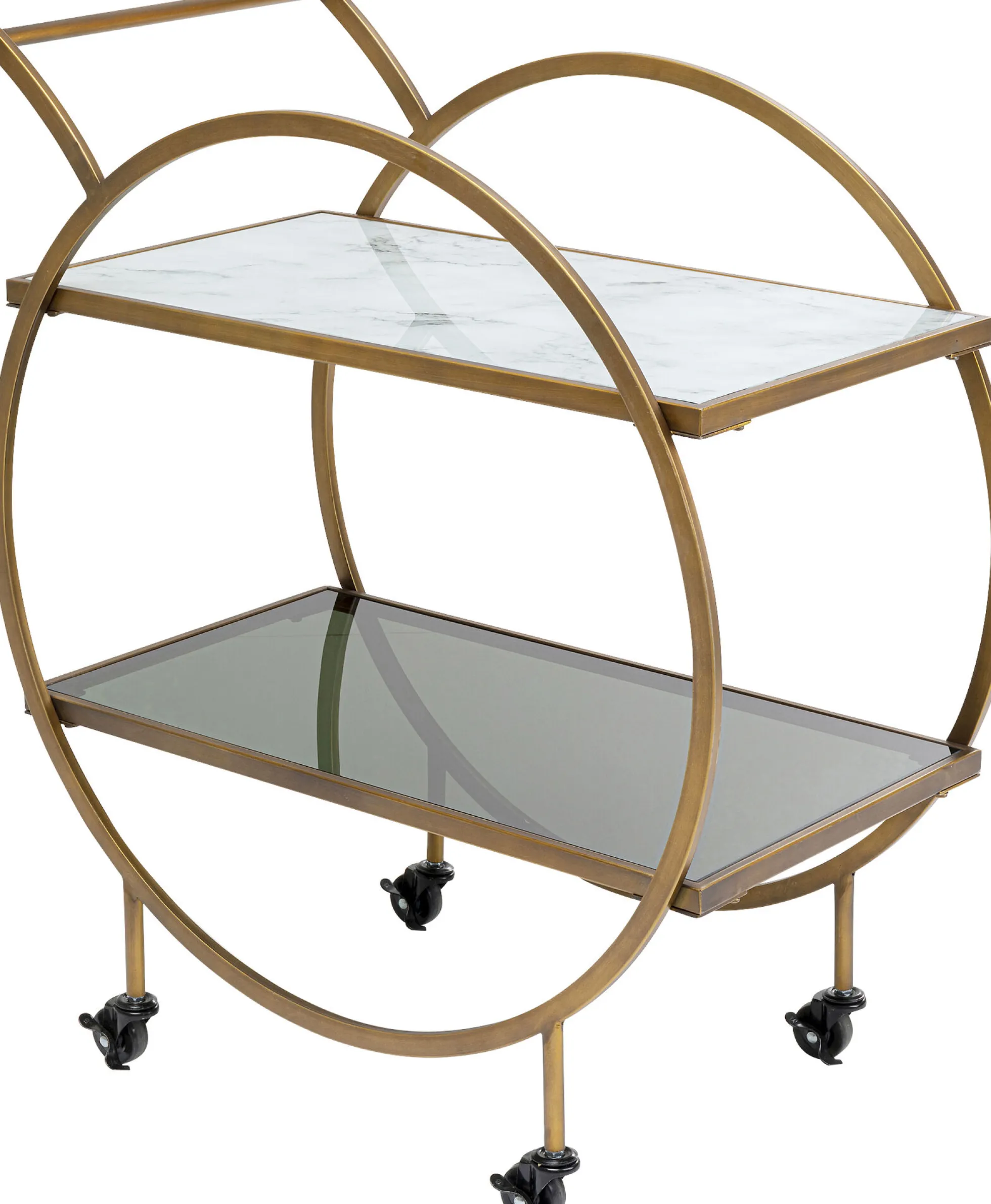 Wózek barowy Loft 74x85 cm mosiężny półki szklane