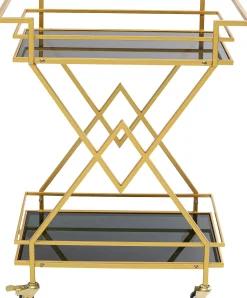 Wózek barowy Pyramids 65x79 cm złoty - półki szklane przydymione